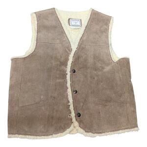 Steer Brand Suede Leather Vest Mens Medium Brown Snap Buttons Sherpa Vintage 60s